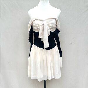 Elegant Off-Shoulder Dress in Black and Cream